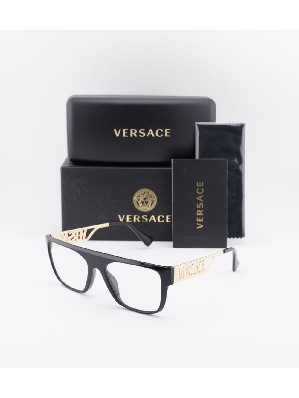 Versace VE3326U GB1 Rectangle Men Eyeglasses 55mm - Black / Gold